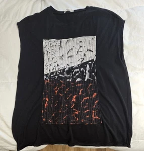 Helmut Lang Mens Tank Top M Black with silk crinkled applique design - Picture 1 of 3