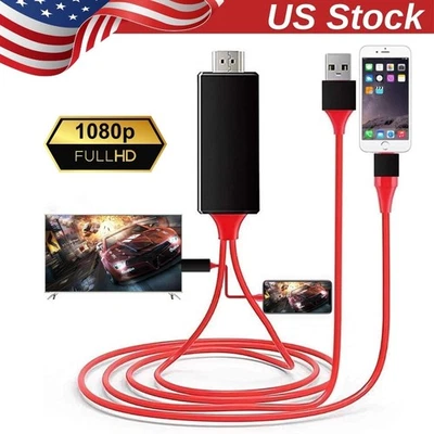 HDMI Mirroring AV Cable Phone to TV HDTV Adapter 1080P for iPhone 14 13 12 11 8 - Image 1 of 4