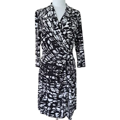 CALVIN KLEIN черный белый печать искусственного надежном Джерси платье-футляр средний 3/4 рукав - Изображение 1 из 4