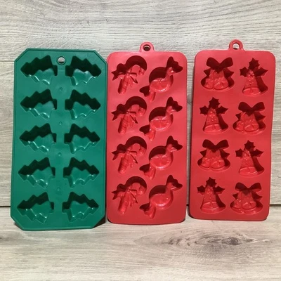 Lot of 3 Christmas Silicone Candy Molds Chocolate Tree, Bells, Candy Cane - Image 1 of 4