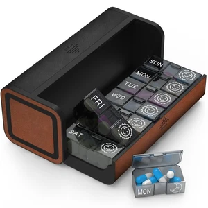 Pill Organizer Weekly, 2 Times a Day for 7-Day Leather Medicine Box Travel Co... - Bild 1 von 9