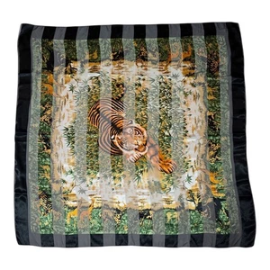Tiger Animal Print 40 x 41" Square Scarf Jungle Wildlife Black Green Orange Gold - Picture 1 of 14