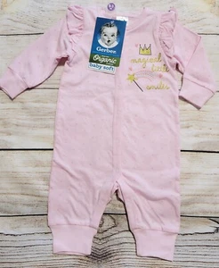 NWT Gerber Baby Girl PINK Dot Magical Little Smiles Coverall Gold Glitter 0-12m - Picture 1 of 3
