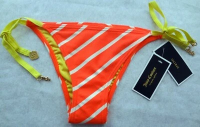 Biquíni Juicy Couture parte inferior flerte picada tocha tiki laranja branco listras amarelas - Imagem 1 de 4