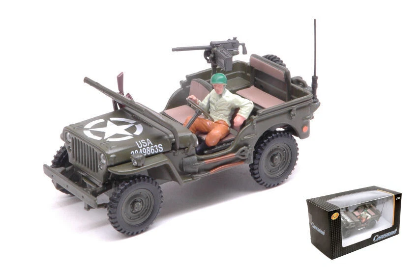 MODELLINO AUTO MILITARE STATICO CARARAMA JEEP 1/4 TON.C/MITRAGLIA E FIGURA 1/43 - Immagine 1 di 4
