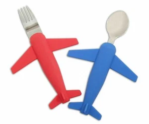 Kids' Airplane Fork & Spoon Set, Stainless Steel & Silicone by Luso Aviation - Picture 1 of 5