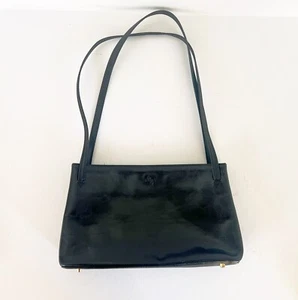 Vintage MONSAC ORIGINAL Black Leather Satchel Shoulder Bag Double Handle Purse - Picture 1 of 12