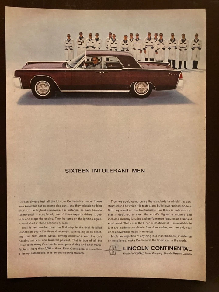1962 LINCOLN CONTINENTAL Full Page color Time Magazine Print Ad - Image 1 of 1