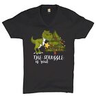 The Struggle Is Real V-Neck T-Shirt Funny T-Rex Christmas Tee