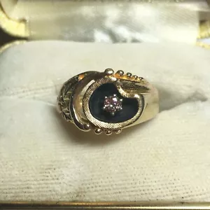ANILLO DE ORO 14K LANDSTROM'S NEGRO COLINAS 14K CON DIAMANTES Y HOJAS ~ TALLA 7 - Imagen 1 de 12