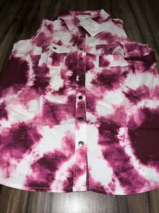 LuLaRoe Roxanne Snap Button New Sleeveless Tank Purple White Camo Small 6/8 🦄 - Picture 1 of 13