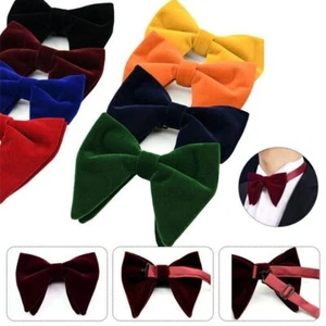 Solid Mens Oversized Bow Tie Velvet Adjustable Necktie Wedding Party - Picture 1 of 15