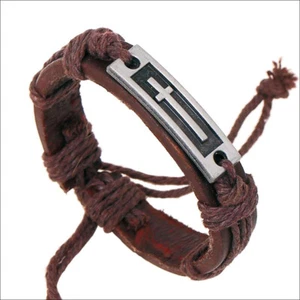 Brown Leather Modern Christian Cross Bracelet FAST US SHIPPER - Picture 1 of 1
