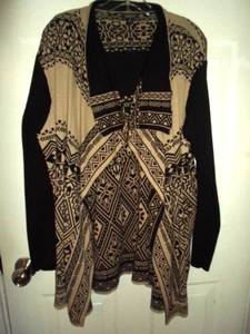 Lucky Brand Sz 3X Draped Open-Front Cardigan Black/Beige Cotton Knit 7Q50851 - Picture 1 of 7