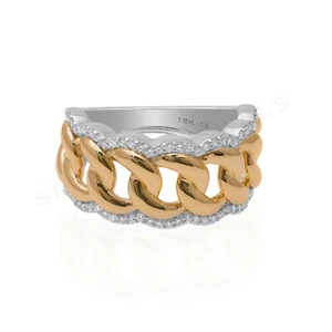 0.50 Ct Lab Grown CVD Pave Diamond Ring Gift 18k Yellow/White Two Tone Gold - Picture 1 of 9