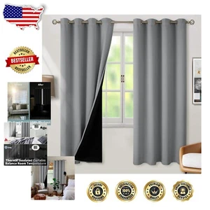 Cortinas oscuras 100 % de doble capa - gris paloma, reducción de ruido, lavables a máquina - Imagen 1 de 10
