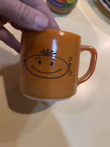 Vintage White Milk Glass Face Orange Green Happy Smile Set 2 Coffee Mug 3” - Picture 1 of 10
