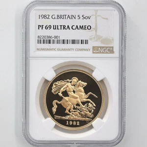 1982 Great Britain Elizabeth II Sovereign 5 Pounds Gold Proof Coin NGC PF 69 UC - Picture 1 of 4