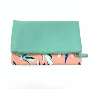 New Rachel Pally Coral Orange Green Tropical Print Reversible Clutch Foldover - Picture 1 of 6