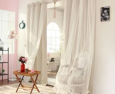 Mediterranean Blockout Double Layer Lace Sheer Eyelet Curtain Beige Cream Green - image 1 of 4