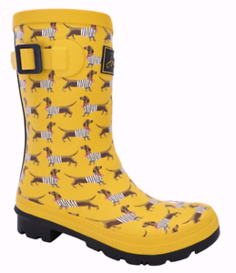 New NIB Joules Yellow Sausage Weiner Dog Dachsund Molly Welly Rain Boot Rainboot
