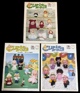 3 Cupie Do's Kewpie Doll Clothes Pattern Book UNCUT Crocheting Felt Fabric Glove - Picture 1 of 11