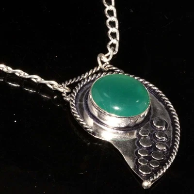 令人惊叹的绿色玛瑙 925 镀银项链 17 英寸必备珠宝 GW — 第 1/3 张图片