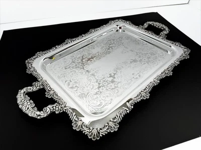 Plato grande Birks Rideau bandeja para servir plateada 26" rococó Luis XV sobre cobre Foto 1 de 4