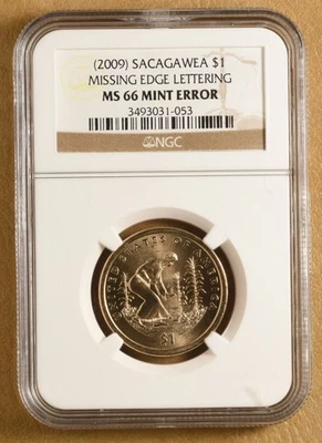 Dólar Sacagawea 2009 error de acuñación letras faltantes NGC MS66 Foto 1 de 4
