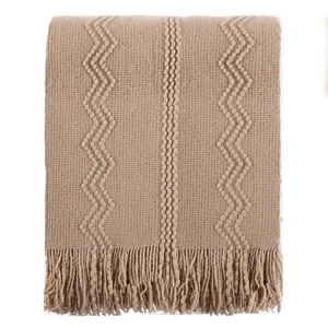 Tan Throw Blanket for Bed, Boho Decorative Couch, Taupe Home Decor, 50"x60" - Picture 1 of 9
