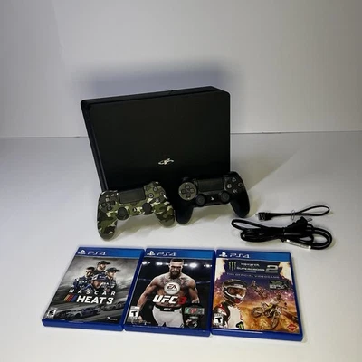 PlayStation 4 Slim Original Black, 500GB with 2 Controllers and Cables +3 Games - Image 1 of 4