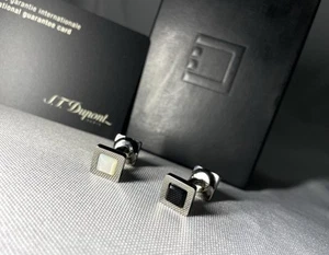 Duty Free Auth beautiful S.T.Dupont 2way Cufflinks Reversible Shell Black silver - Picture 1 of 19