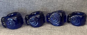 Cobalt Blue Glass Fish Napkin Rings Handblown Art Glass EUC - Picture 1 of 6
