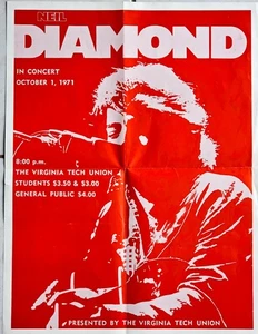 VINTAGE ORIGINAL NEIL DIAMOND KONZERT POSTER 21”x16” VIRGINIA TECH OKTOBER 1971 - Bild 1 von 10