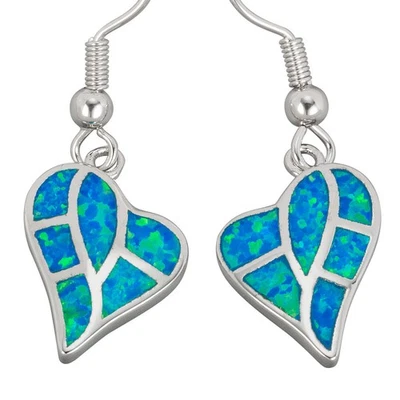 Pendientes colgantes corazón océano azul ópalo de fuego plata joyería Foto 1 de 4