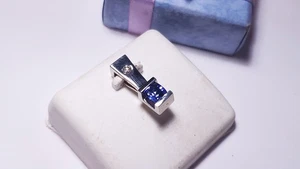 Estate .46ctw Cushion Cut Tanzanite & Diamond elongated 14Kt WG Pendant #22975 - Picture 1 of 6