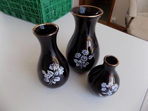 3 Vintage Wade Bud Vases Black Frost Floral 1950's - Picture 1 of 5