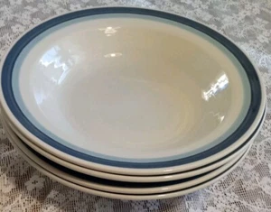 Set/4 "Pfaltzgraff SKY" Rimmed Salad/Flat Soup Bowls Blue Stripe Stoneware Exc. - Picture 1 of 8