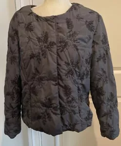 Coldwater Creek 16 Gray Hidden Snaps Quilted Puffer Jacket Coat Embroidered - Picture 1 of 8
