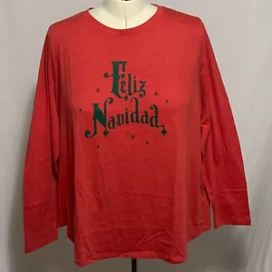 Ugly Christmas Shirt Feliz Navidad Long Sleeve Green Red Womens Plus Size 4X - Picture 1 of 4