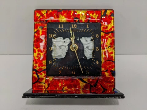 Beautiful Murano Glass Table Desk Shelf Clock (Red Yellow Black) 5" x 5" Cover