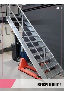 Stahltreppe Aussentreppe Geländer einseitig 8 Stufen 80cm verzinkt GH120-160cm - Bild 1 von 2