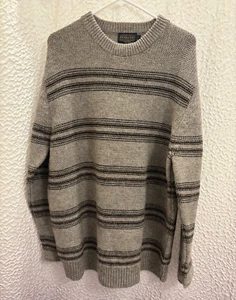 Pendleton Gray Striped Crew Neck Sweater 50% Wool 50% Alpaca Men's Size XL - Picture 1 of 8