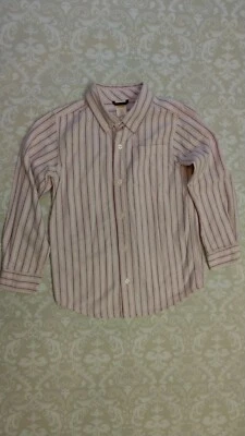 Camisa de vestir Gymboree S pequeña 5-6 con botones rosa gris blanco a rayas Pascua  Foto 1 de 3