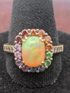 Anillo de oro amarillo de 14k ópalo LeVian y varias piedras con detalles de diamantes talla 7 - Imagen 1 de 17