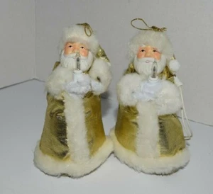 VINTAGE NATALE BABBO NATALE/ORO ORNAMENTO SPILLA SPINA PER LUCI DI NATALE SET DI 2 - Foto 1 di 4