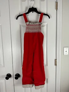 Girls Smocked Cord Red Overalls Size 4 - Picture 1 of 4