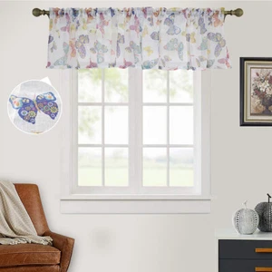 Butterfly Kitchen Cafe Curtain Valance Window Sheer Voile Short Panel Home Decor - Picture 1 of 9