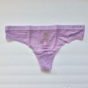 PINK Victoria's Secret Wear Everywhere Lace Logo Thong Panty Cabana Purple 