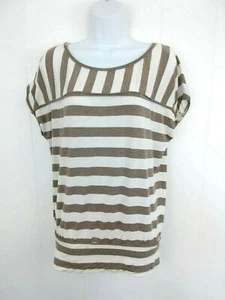 Max Studio Womens Shirt Small Brown White Heathered Striped Banded Waist Top - Picture 1 of 3
